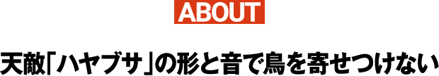 ABOUT天敵「ハヤブサ」の形と音で鳥を寄せつけない
