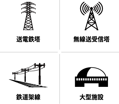 送電鉄塔無線送受信塔鉄道架線大型施設